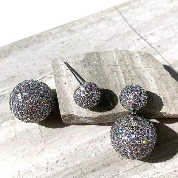 NEW~ Anthropologie Shashi Pavé Double Ball Front-Back Earrings - Picture 11 of 15